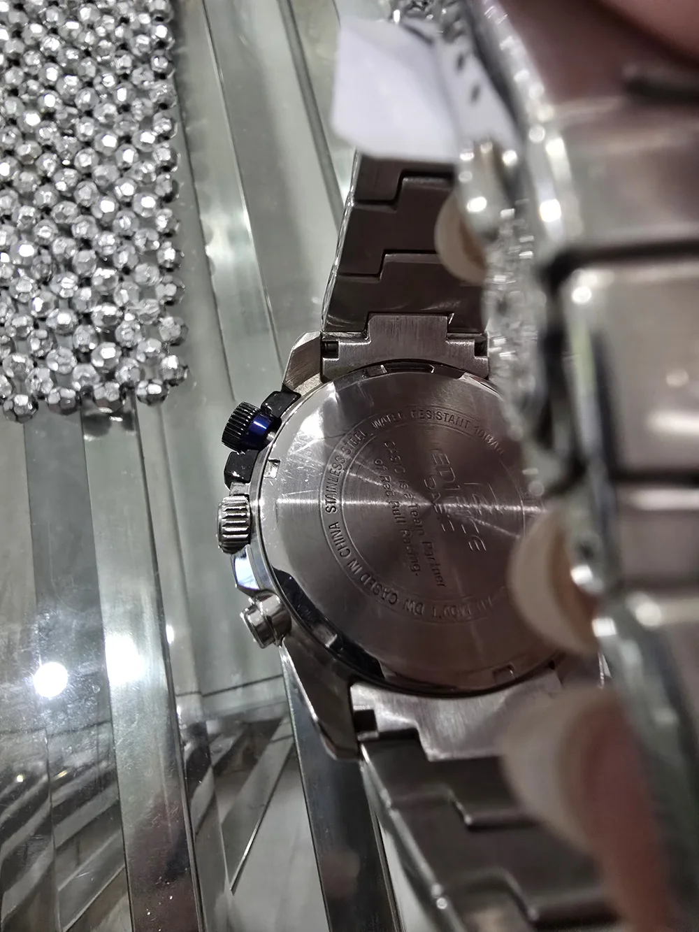 Casio Black and Silver Chronograph Watch with Blue Accents